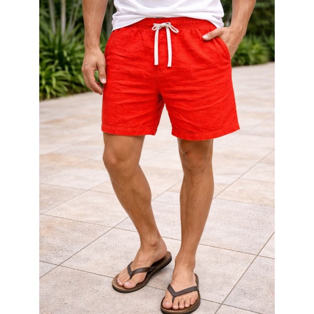 Banana Republic Linen Pants Men’s Large Red Drawstring Lightweight Summer Beach